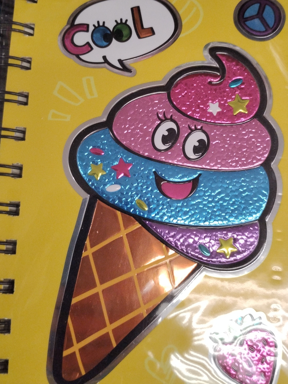 Holographic Ice Cream Cone Spiral Lined Notebook - Pink, Blue, & Purple